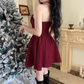 Vintage Burgundy Sweetheart Strapless A-Line Sleeveless Short Summer Dresses Party Dress Homecoming Dress DP6395