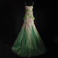 Glamorous Green Ombre Mermaid Sequin Beaded Ruffle Lace Spaghetti Strap Evening Gown DP7376