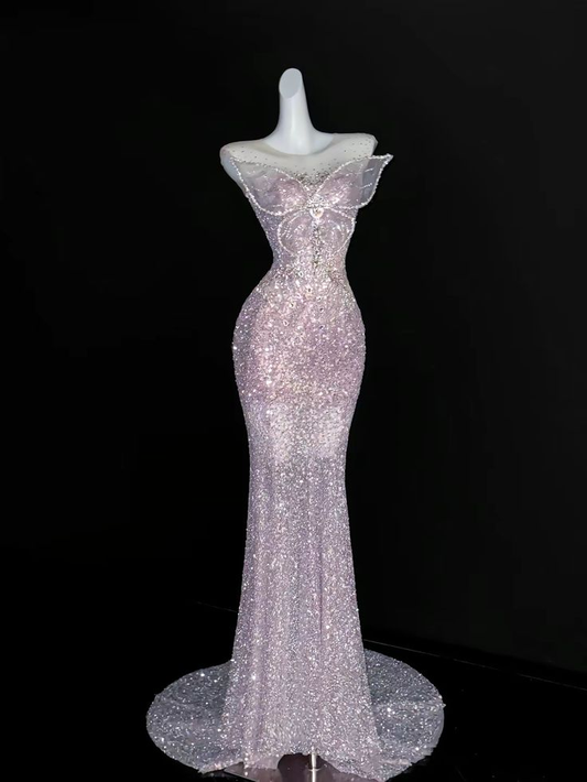 Hellrosa ärmelloses Meerjungfrau-Partykleid, langes Prinzessinnen-Geburtstags-Outfit, DP5672