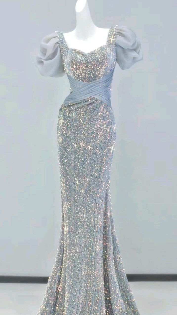 Light Blue Sequins mermaid Long Prom Dresses Evening Party Dresses, DP5674