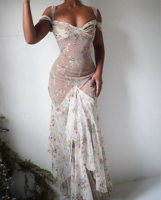 Sexy Straps Mermaid See Through Chiffon Long Party Dresses, DP5675