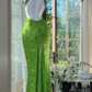 Shiny Green Sequined V-neck Spaghetti Strap Design Chiffon Prom Dress Evening Dress DP6241