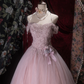 Pink Off-the-Shoulder Beaded Tulle Prom Dress Floral Quinceanera Ball Gown DP8349