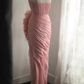 Glamorous Pink Strapless Sweetheart Ruched Ruffled Prom Dress DP7660
