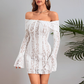 Vintage White Lace Off-the-shoulder Sheath Long-sleeved Short Summer Dresses Party Dress Homecoming Dress DP6394