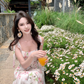 Simple Fashion Pink Floral Design A-line Beach Holiday Spaghetti Strap Dress, DP5939