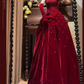 Vintage-Inspired Burgundy Strapless Velvet Evening Gown Starry Sequin Details Floral Applique Prom Dress DP7289