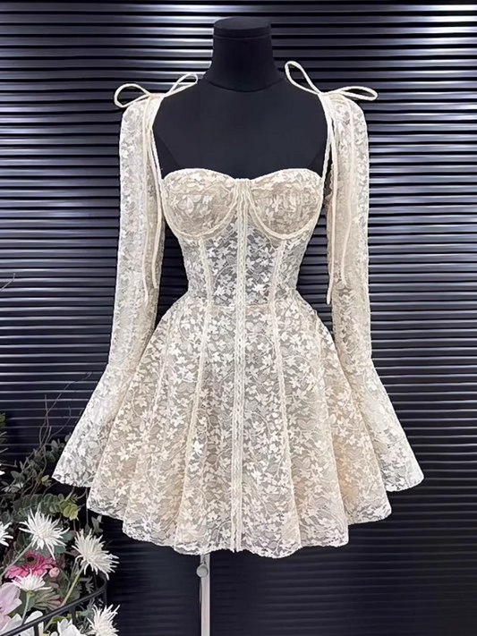 New Fashion Lace Embroidery Design A-line Long-sleeved Party Dresses Homecoming Dresses, DP5861