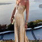 Glamorous Strapless Purple Metallic Pleated Sweetheart Maxi Evening Dress DP8101