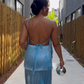 Sexy Blau Neckholder Etuikleid Quaste Langes Partykleid Neue Ankunft Abendkleid, DP4974