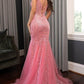 Glamorous Lace Sequined Prom Dress Spaghetti Straps Tulle Evening Gown DP8023