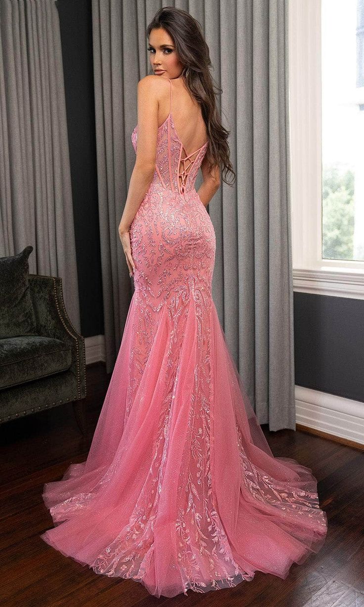 Glamorous Lace Sequined Prom Dress Spaghetti Straps Tulle Evening Gown DP8023