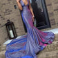 Enchanting Iridescent Purple Halter-Neck Mermaid Prom Dress Evening Gown DP8022