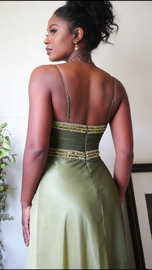 Dreamy Ombre Green Chiffon Evening Gown Beadeds Spaghetti Strap Prom Dress DP8275