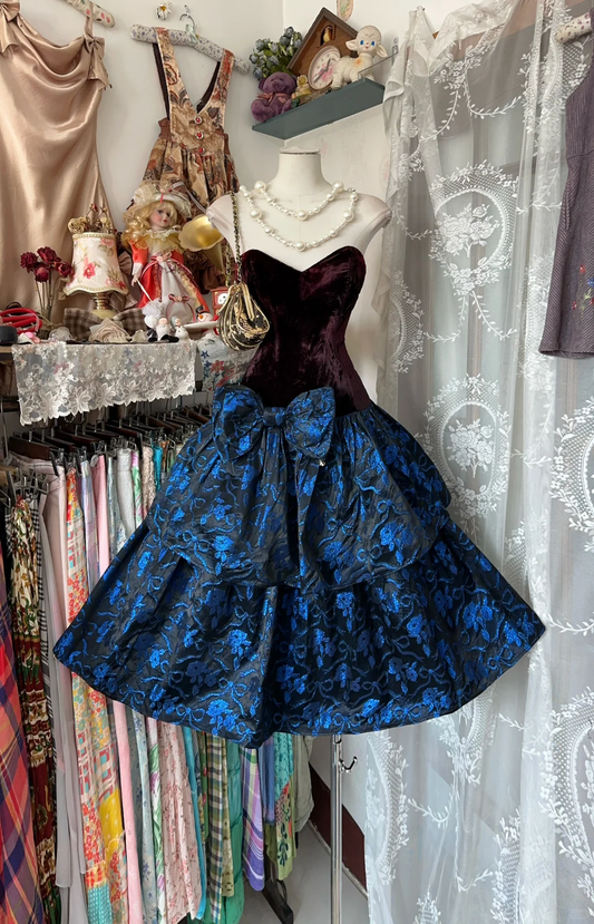 Vintage Bowknot Sweetheart Strapless A-Line Short Tiered Party Dress Homecoming Dress DP6387