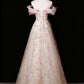 Vintage Off-the-Shoulder Evening Gown 3D Floral & Gold Embroidery Tulle Prom Dress DP7573