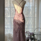 Vintage Elegant Purple Fairy Long Chiffon Spaghetti Strap Romantic Ball Gown Evening Dress Prom Dresses DP5999
