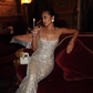 Enchanting Silvery Glittering Sequin Mermaid Long Prom Dress Evening Dress DP6411