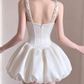 Elegant White Satin Corset Mini Rhinestone Square Neck A-Line Homecoming Dress DP8742