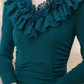 Elegant Teal Mermaid Evening Gown Ruffled Lace V-Neck Long Sleeves Prom Dress DP7731