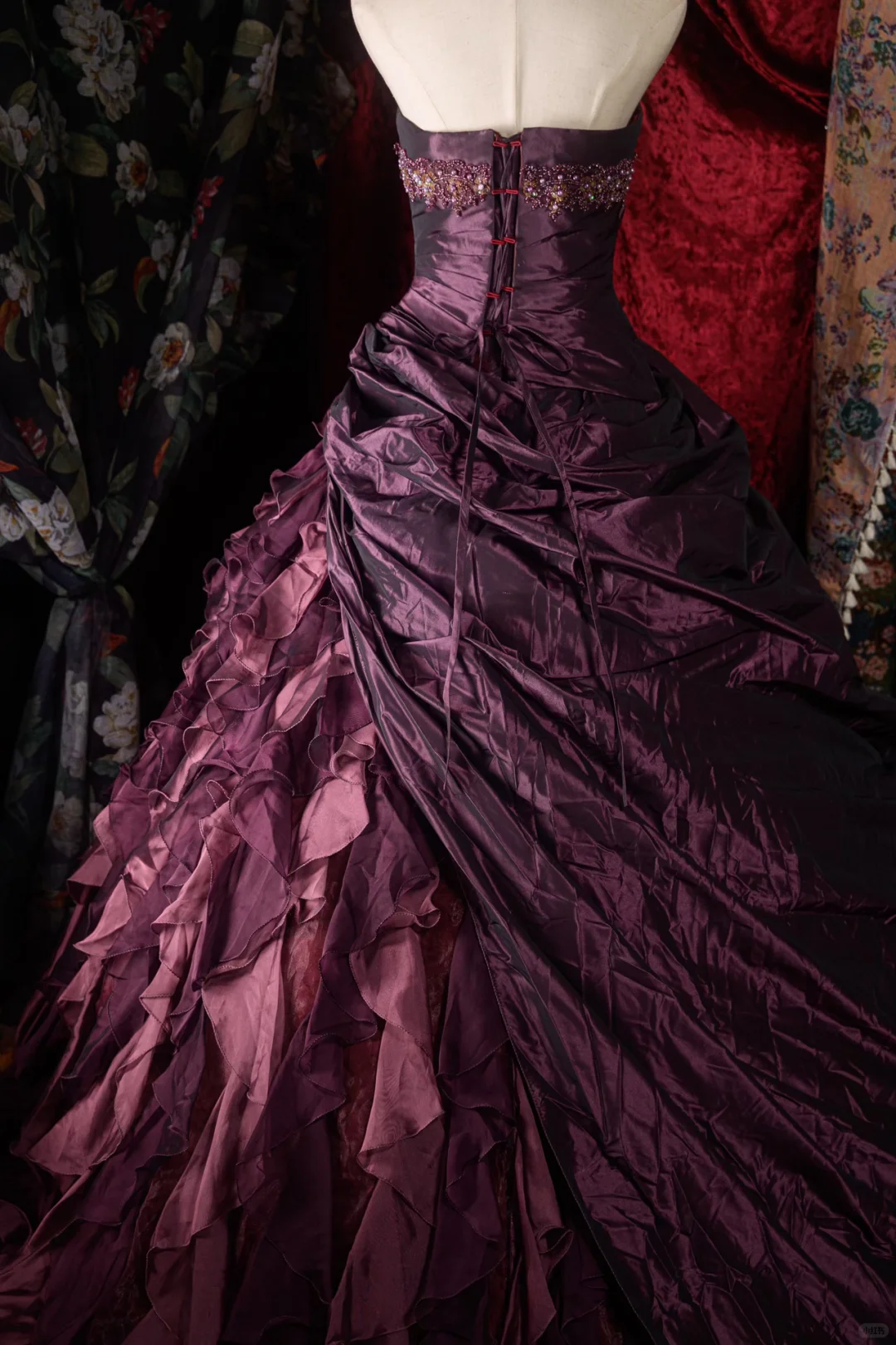 Glamorous Dark Purple Satin Ruffled Sweetheart Beaded Sweet 16 Quinceanera Ball Gown DP7306