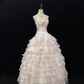 Chic Pink Strapless Floral Beaded Tiered Ruffles Sweet 16 Quinceanera Ball Gown DP7367