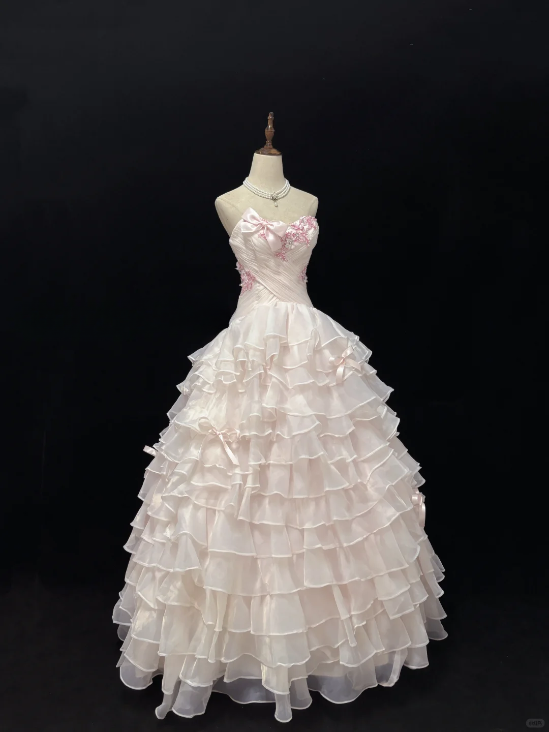 Chic Pink Strapless Floral Beaded Tiered Ruffles Sweet 16 Quinceanera Ball Gown DP7367