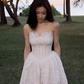 Vintage White Lace Strapless A-Line Homecoming Dress Party Dress Cocktail Dress DP6711