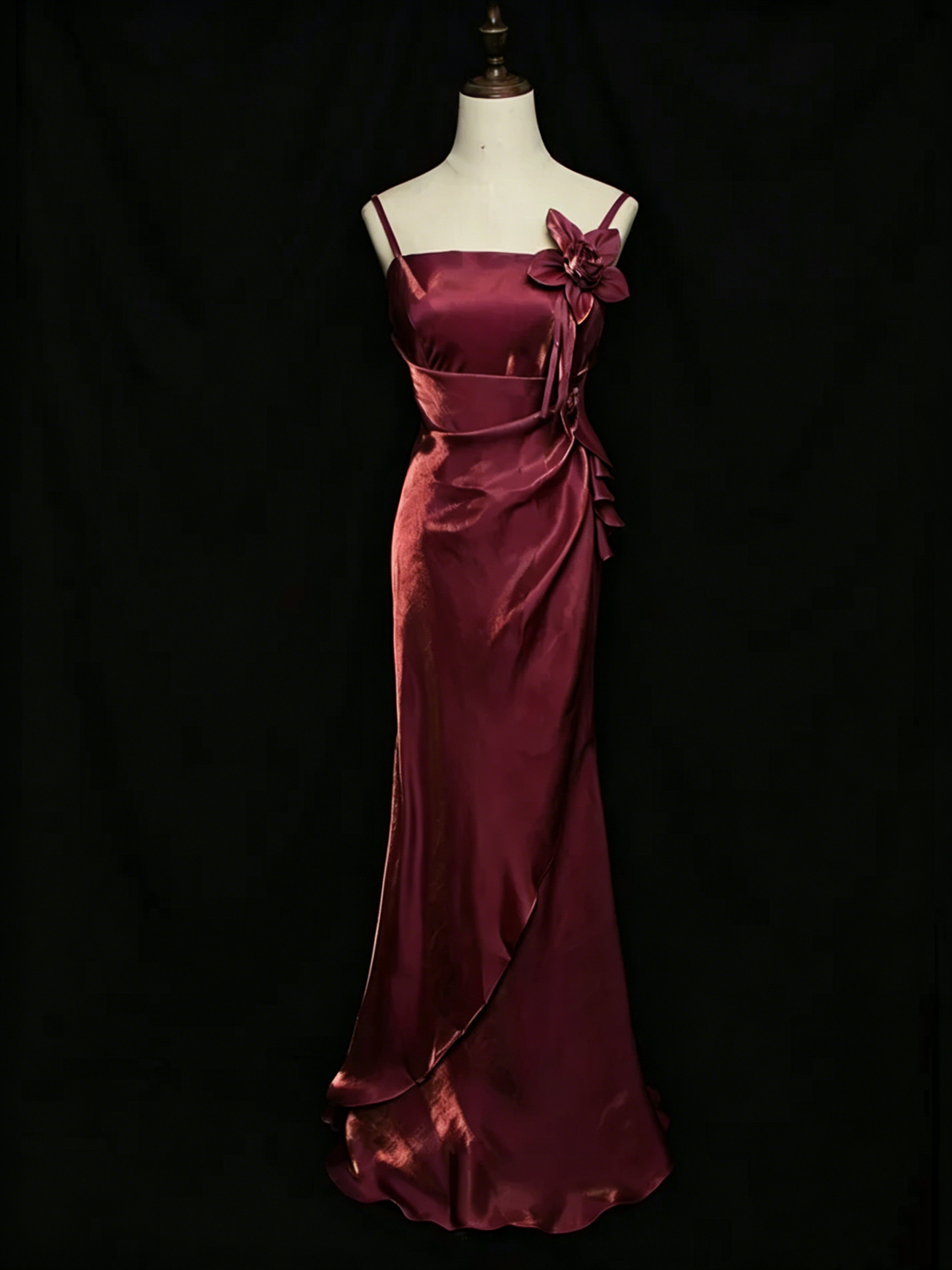 Elegant Vintage 3D Floral Spaghetti Straps Evening Gown Prom Dress DP3145