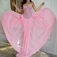 Elegant Pink Rhinestone Embellished Square Neck Corset Bodice Chiffon Formal Evening Gown DP8191