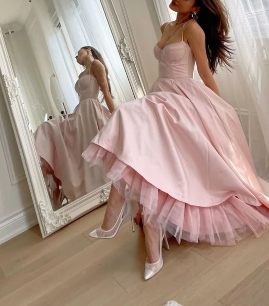 Light Pink Spaghetti Straps A-Line Long Party Dress Birthday Outfits DP3961