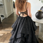 Vintage Black Glitter Tulle Sweetheart Spaghetti Strap Party Dress Birthday Ball Gown DP3832