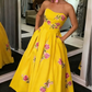 Elegant Strapless Floral Embroidered Formal Evening Gown with Pockets DS4581