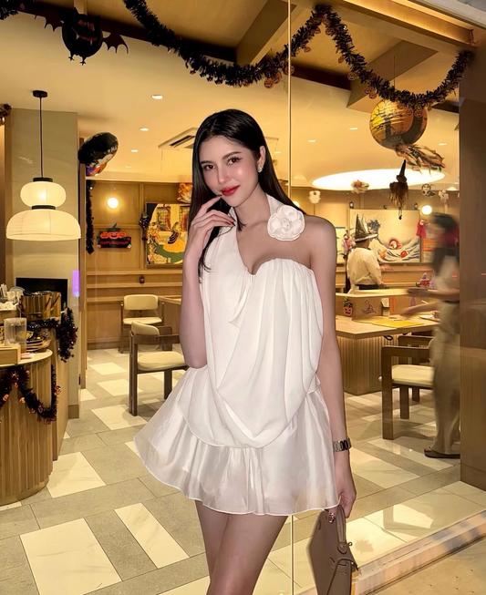 Fashion White 3D Flower Halter Dress Design A-line Party Dress Homecoming Dress, DP5868