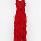Elegant Ruffled Prom Gown Sheath Spaghetti Straps Evening Dress DP8151