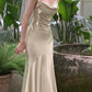 Vintage Salbeigrün Rüschen Meerjungfrau Satin Langes Ballkleid Partykleid Abendkleid DP6486