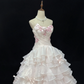 Chic Pink Strapless Floral Beaded Tiered Ruffles Sweet 16 Quinceanera Ball Gown DP7367