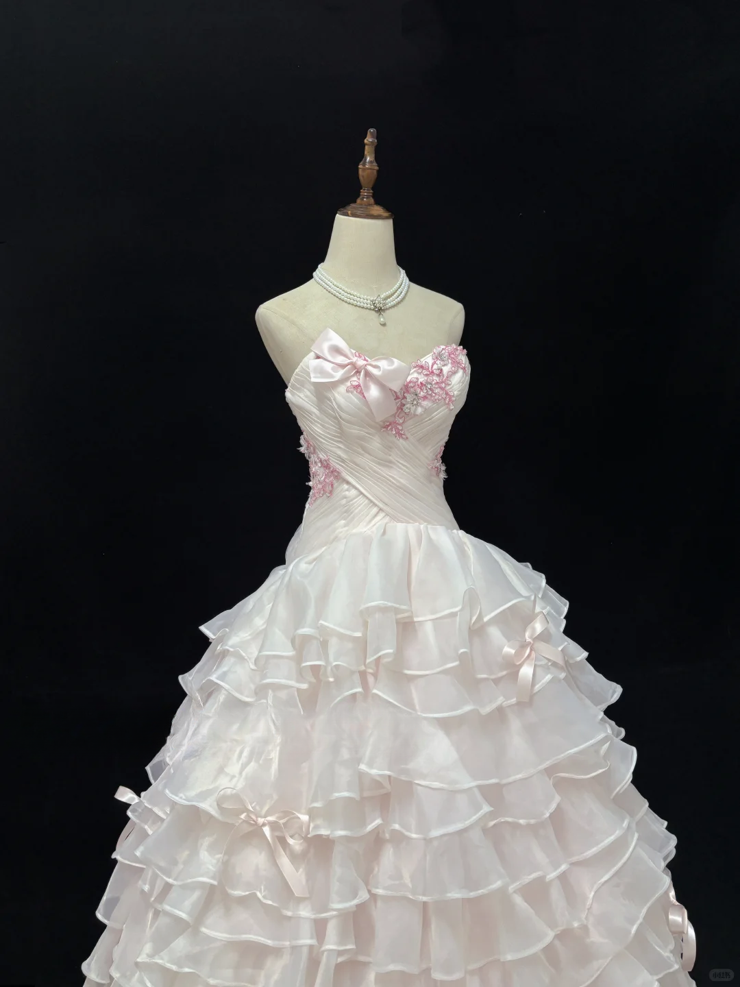 Chic Pink Strapless Floral Beaded Tiered Ruffles Sweet 16 Quinceanera Ball Gown DP7367
