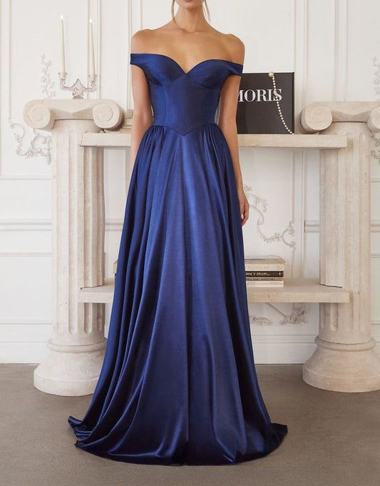 Vintage schulterfreies A-Linien-Satin-Abendkleid DP8449
