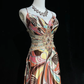 Vintage-Inspired Retro Print Spaghetti Strap Sweetheart Sheath Maxi Prom Dress DP7281