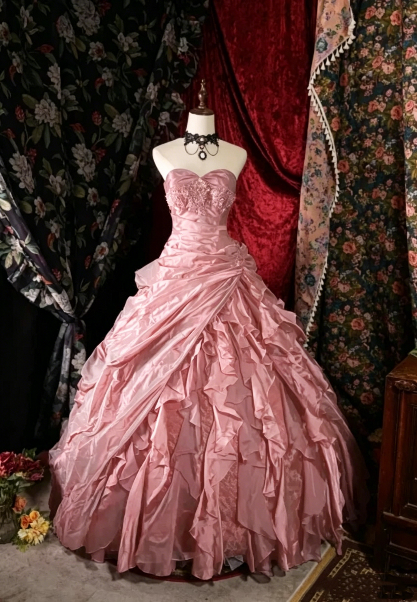 Glamorous Dark Purple Satin Ruffled Sweetheart Beaded Sweet 16 Quinceanera Ball Gown DP7306