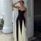 Vintage Black and White A-Line Prom Dress Spaghetti Strap Evening Dress Long Formal Dress, DP6608