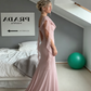 Elegant Pink Off-the-Shoulder Chiffon Mermaid Floor-Length Prom Dress DP8485