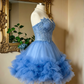 Vintage Light Blue Strapless Sweetheart Lace Tulle A-Line Homecoming Dress DP8547