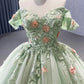 Glamorous Light Green Sweetheart Tulle Floral Appliques Quinceanera Ball Gown DP7142
