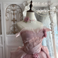 Elegant Pink Strapless Prom Dress 3D Floral Rose Tulle Evening Gown Sweet 15 Quinceanera Ball Gown DP8138