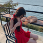 Vintage Red A-Line Tiered Homecoming Dress Party Dress Cocktail Dress DP6707