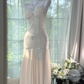 Shiny Ivory Sequined Sweetheart Spaghetti Strap Design Chiffon Prom Dress Evening Dress DP6240
