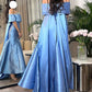 Elegant Blue Off-the-Shoulder Beaded Satin Mermaid Prom Gown Evening Dress DP8061
