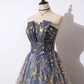 Retro Blue Sequin Strapless Design A-line Tulle Party Dress Homecoming Dress DP6062